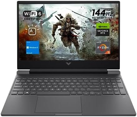 HP Victus 15 Gaming Laptop, 15.6" FHD 144Hz Display, AMD Ryzen 5 7535HS, 16GB DDR5 RAM, 512GB PCIe M.2 SSD, NVIDIA GeForce RTX 2050, HDMI, Webcam, Backlit Keyboard, Wi-Fi 6, Windows 11 Home, Silver