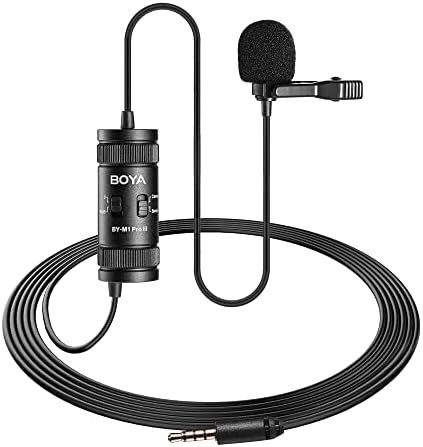 BOYA Lavalier Lapel Microphone – No Battery, by-M1 Pro ll Omnidirectional Condenser Mic for iPhone Camera Android PC Windows – for YouTube, Interview, Video Recording 19.6ft