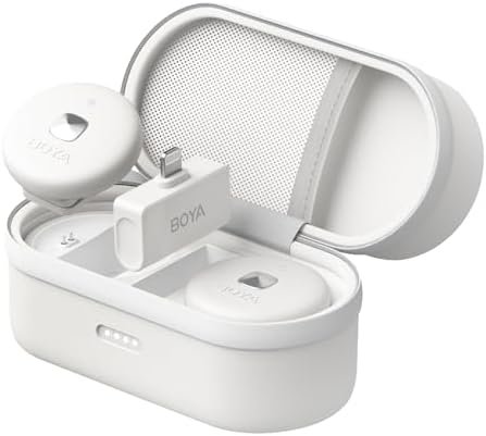 BOYA Omic-D-W Wireless Lavalier Microphone for iPhone,Noise Cancelling iPhone Wireless Mic with Magnetic Clip,18H Battery MFi Certified Lapel Microphone for iPhone/iPad YouTube Vlog Video-White