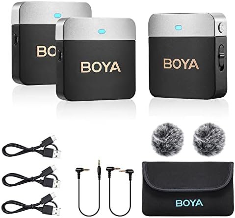 BOYA Wireless Lavalier Microphone BY-M1V2 Dual Channel Wireless Microphones for Cameras DSLR Smartphone Cordless Clip on Lapel Mic for Video Recording YouTube Vlogging Live Streaming Interview