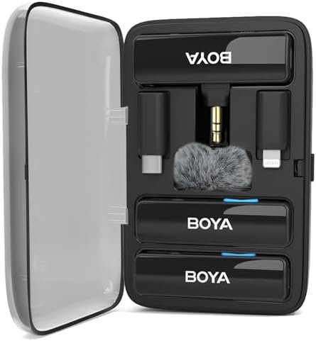 BOYALINK Wireless Lavalier Microphones for Cameras DSLR Android iPhone 15 Type C Smartphone Noise Cancellation, 10h Battery, Clip on Wireless Lapel Mic for Live Streaming, Video Conference, Recording