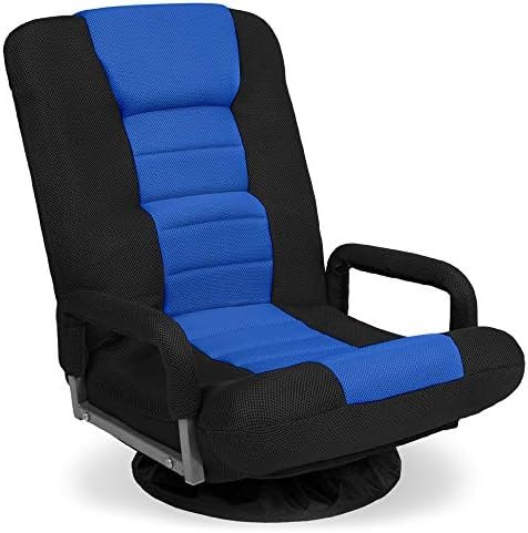 Best Choice Products Swivel Gaming Chair 360 Degree Multipurpose Floor Chair Rocker for TV, Reading, Playing Video Games w/Lumbar Support, Armrest Handles, Adjustable Foldable Backrest - Black/Blue