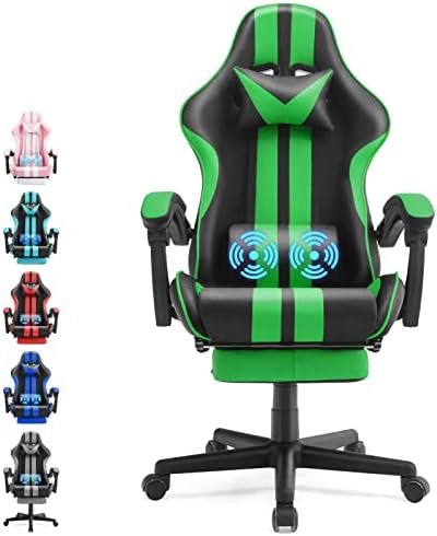 Ferghana E-Sports Chair,Green Gaming Chair,Racing Office Computer Game Chair,Ergonomic Gaming Chair,Racing Style with Headrest/Lumbar Pillow(Green)