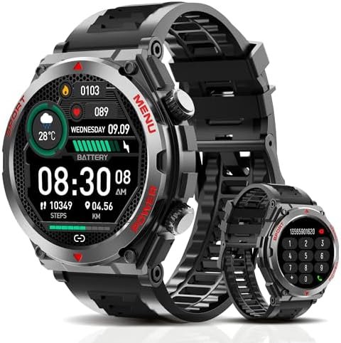 Military Smart Watch, 1.52-Inch Touch Screen Tactical Smartwatch with Text and Call, Heart Rate, Blood Oxygen, and Activity Trackers – Compatible with iPhone and Android, for Men and Women(Black)