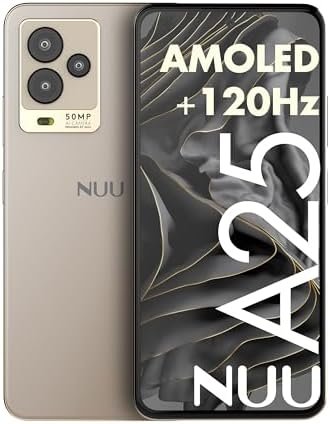 NUU A25 AMOLED 120Hz 6.7" Cell Phone for T-Mobile, ATT, Cricket, Mint, Ultra, Metro, Gaming Phones, Octa-Core Helio G99, 4G/LTE Dual SIM, 6GB + 128GB 50MP Camera, Champagne, International Travel