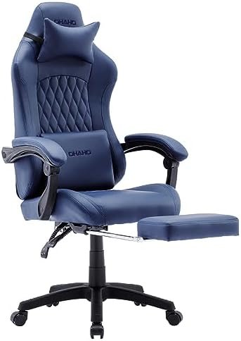 OHAHO Gaming Chair Computer Chair with Footrest and Lumbar Support, Height Adjustable Game Chair with 360° Swivel Seat and Headrest and for Office or Gaming (Blue)