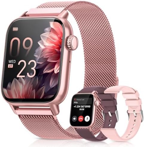 Smart Watch, 1.85″ HD Samrt Watches for Women, Fitness Tracker Watch with Blood Pressure/Heart Rate/Sleep Monitor, Bluetooth 5.3 Smart Watch for Android/iOS Phones, IP68 Waterproof Sport Watch (Pink)