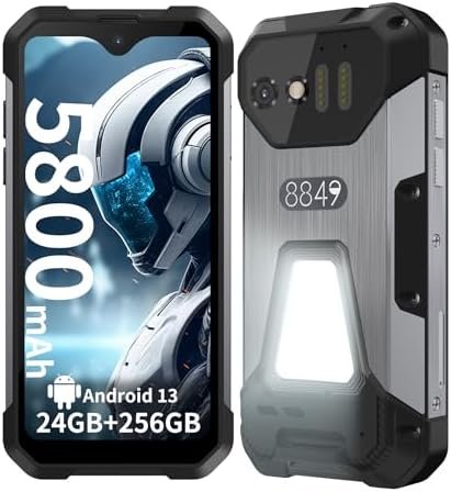 Tank Mini Rugged Phone, 4.3″ Small 4G Outdoor Rugged Smartphone with Range Finder, 24GB RAM+256GB ROM, Waterproof Android 13 Cell Mobile Phones, 100MP+32MP Camera, 5800mAh/Camping Light/NFC/OTG