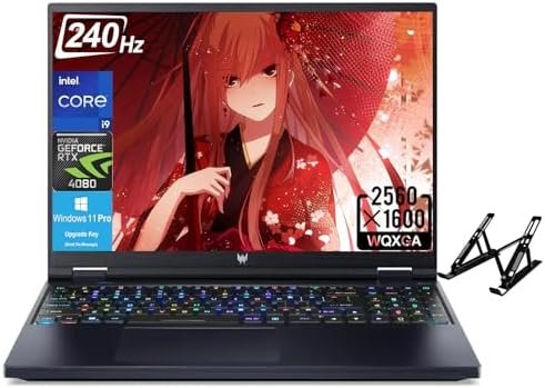 Ace Predator Helios-16 Gaming Laptop – 16.0″ WQXGA 240Hz Display, Intel Core i9-13900HX(24-core), GeForce RTX 4080, 64GB DDR5, 4TB SSD, Wi-Fi 6E, Backlit Keyboard, Win 11 Pro, with Laptop Stand