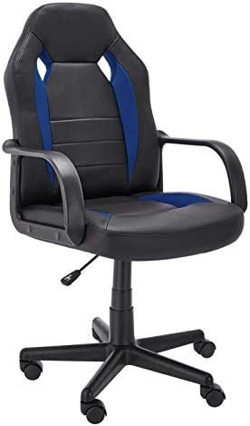 Amazon Basics Racing/Gaming Chair – Faux Leather, Blue, 25.2″D x 22.6″W x 44.1″H