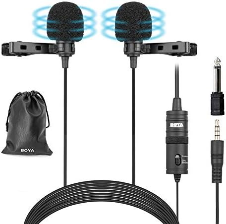 BOYA BY-M1DM Dual Lavalier Microphones, Omnidirectional Condenser Clip-on Lapel Mic for Camera DSLR iPhone Android Smartphone Samsung Huawei Sony Laptop Interview YouTube