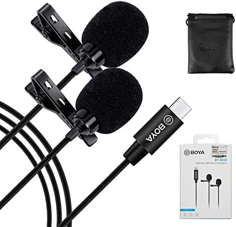 BOYA BY-M3D Dual Lavalier Omnidirectional Clip-on Microphone with Type-C Connector Compatible with iPad Pro, Samsung Galaxy, Huawei, Other USB-C Type Smartphones