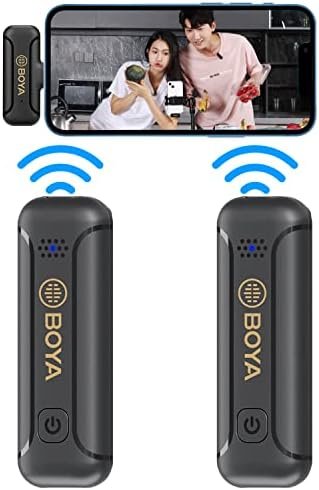 BOYA Dual Wireless Lavalier Microphone for iPhone 12 iPad, BY-WM3T2 D2 Wireless Handheld Microphone System for Recording, Live Stream, YouTube, TikTok, Facebook, Noise Reduction Auto-Sync