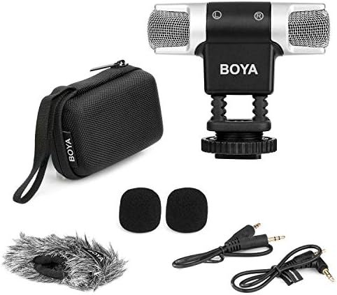 BOYA MM3 Compact Condenser Stereo Video Microphone Including Shock Mount, Foam & Deadcat Windscreens, Case Compatible with iPhone/Andoid Smartphones, Canon Nikon DSLR Cameras and Camcorders