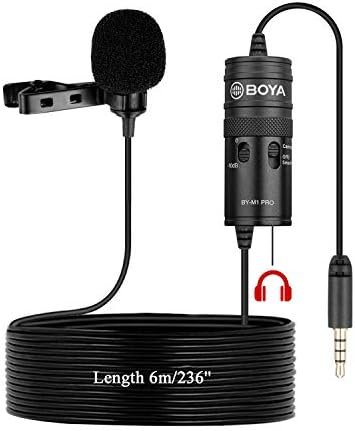 BOYA New Monitor Lavalier Microphone for Canon iPhone Podcast, 19 Feet Omnidirectional Condenser Mic for Nikon Sony iPhone 10 8 8 Plus 7 6 DSLR Camcorder Audio Recorder YouTube Interview Video