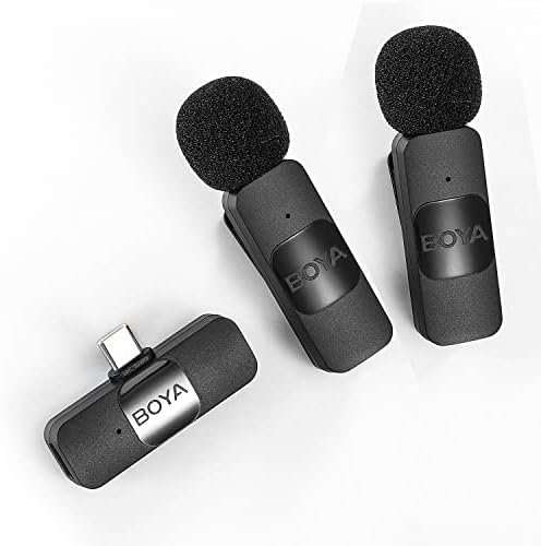 BOYA Wireless Lavalier Microphone for Android Type-C Phone BY-V20 Plug Play Noise Cancellation Mini Cordless Clip on Lapel Mic for Video Recording Interview Live Streaming 164ft Oprating Range