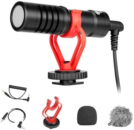 BOYA by-MM1 On-Camera Shotgun Microphone for iPhone, Android Smartphones, DSLR Cameras Camcorders – Battery-Free Video Mic for Vlog Podcast Streaming Recording
