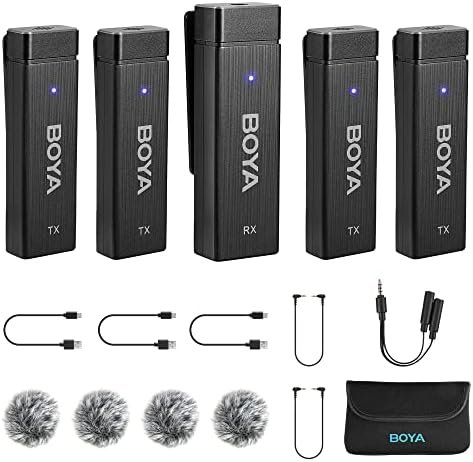 BOYA by-W4 Wireless Lavalier Microphones for Cameras Camcorder DSLR Computer, 7H Battery Life, 98ft Transmission, Wireless Lapel Mic for Video Recording Vlog Live Streaming