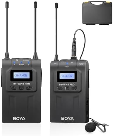 BOYA by-WM8 PRO-K1 UHF Wireless Lavalier Microphone Systems for Cameras Camcorder Smartphone 48-Channel, Real-Monitoring, 984ft, Mic for Live Streaming Video Recording Interview (by-WM8 PRO-K1)