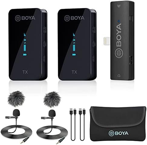BOYA by-XM6 S4 Wireless Lavalier Microphone for iPhone iPad, Dual Cordless Clip-on Lapel Mic for iOS Video Recording YouTube Facebook Live Stream Podcast Interview Vlog (328ft Range)