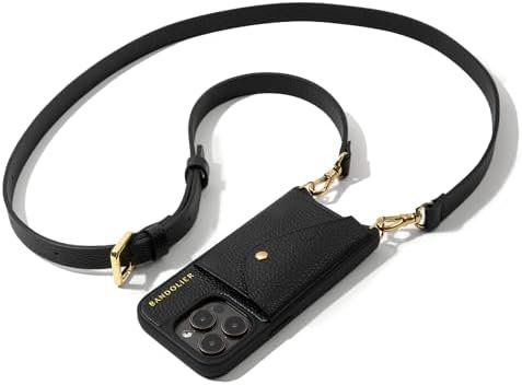 Bandolier Hailey Crossbody Phone Case and Wallet for iPhone 15 Pro Max - Black Leather with Gold Detail