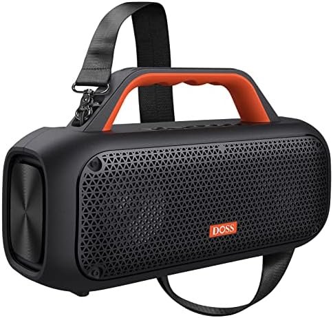 DOSS Extreme Boom Outdoor Speaker with IPX6 Waterproof, 60W Mighty Sound, Deep Bass, 30H Playtime,10400mAh Power Bank, Portable Waterproof Bluetooth Speaker for Outdoor, Camping, Garage-Orange