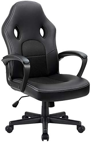 Furmax Gaming Chair Office Chair Leather Computer Desk Chair Racing Style Ergonomic Adjustable Swivel Task Chair with Lumbar Support and Arms (Black)