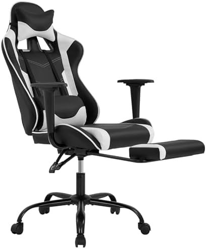 Furniture of America Lois Modern Leather Upholstered Ergonomic Reclining Gaming Chair with Foot Rest, Headrest Pillow, Swivel, Rolling for Recreation Room, Home Office, Black and White Furniture of America Lois Modern Leather Upholstered Ergonomic Reclining Gaming Chair with Foot Rest, Headrest Pillow, Swivel, Rolling for Recreation Room, Home Office, Black and White