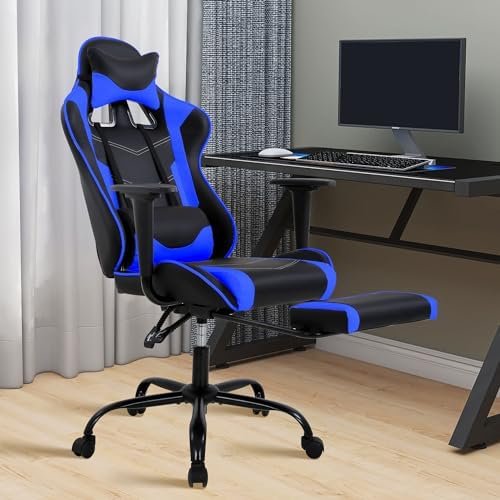 Gaming Chair, High Back PU Leather Gaming Chairs Computer Chair with Headrest & Lumbar Support, Height Adjustable Wide Seat Gamer Chair Gaming Chairs for Adults, Game Chair with Footrest & Armrest