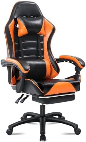 Gaming Chair Office Chair with Massage Lumbar Support, Big and Tall Computer Chair for Adults, PU Leather High Back Adjustable Swivel Gamer Chair with Footrest