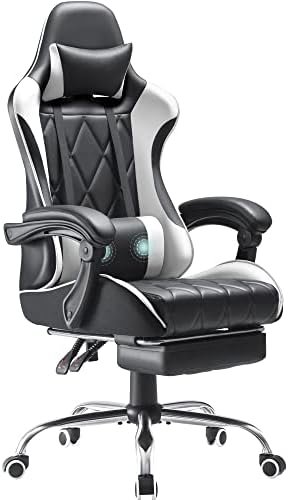 Homall Gaming Chair, Computer Chair with Footrest and Massage Lumbar Support, Ergonomic High Back Video Game Chair with Swivel Seat and Headrest (White)