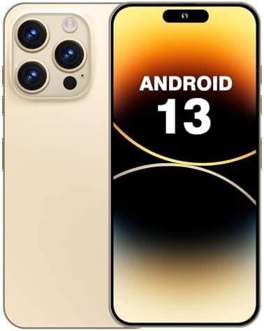I14 ProMax Unlocked Cell Phones Android 13 Smart Phones with Dynamic Island 8GB+128GB Mobile Phones 6.54″ FHD Screen 50MP+24MP/5000 mAh/Dual SIM/Face ID (Gold)
