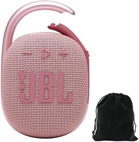 JBL Clip 4 Portable Bluetooth Speaker Bundle with Deluxe CCI Protective Carrying Pouch (Pink)