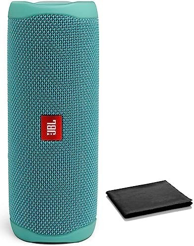 JBL Flip 5 Waterproof Portable Bluetooth Speaker for Travel, Outdoor and Home - Wireless Stereo-Pairing - Includes Microfiber Cleaning Cloth - Teal