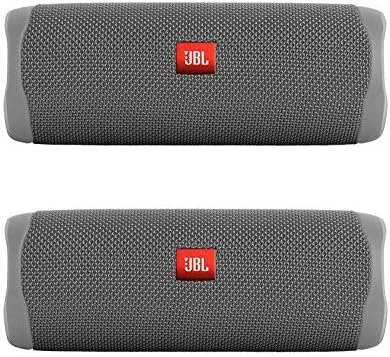 JBL Flip 5 Waterproof Portable Wireless Bluetooth Speaker Bundle – (Pair) Gray