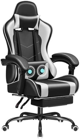 JUMMICO Gaming Chair Ergonomic Computer Chair with Footrest and Massage Lumbar Support, Height Adjustable Video Gaming Chair with 360° Swivel Seat and Headrest (White) JUMMICO Gaming Chair Ergonomic Computer Chair with Footrest and Massage Lumbar Support, Height Adjustable Video Gaming Chair with 360° Swivel Seat and Headrest (White)