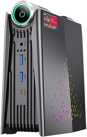 KAMRUI Mini Gaming PC, AMD Ryzen 7 5700U(up to 4.3Ghz) 16GB RAM 512GB NVME SSD, Mini Computer Small Gaming Desktop PC AMR5 3 Mode PERF Switch, RGB Light, Upgrade Capacity, 4K UHD, Type-C, WiFi6/BT5.2