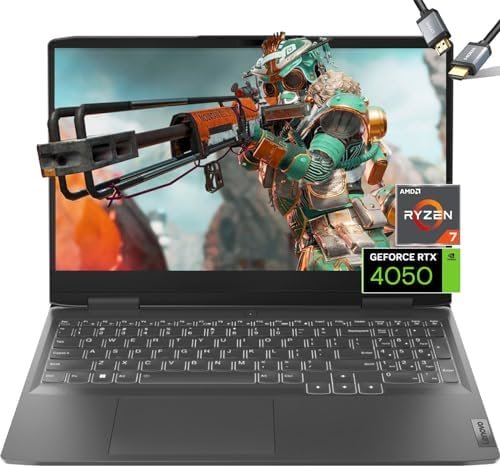 Lenovo LOQ Gaming Laptop 2023 – RTX4050 – Ryzen7 7840HS – 15.6 FHD IPS Display 144Hz – Backlit Keyboard – USB C – Wi-Fi 6 – Windows11 – FHD Webcam – HDMI Cable (64GB DDR5 RAM |2TB PCIe SSD)