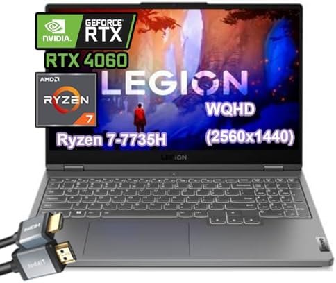 Lenovo Legion 5 Gaming Laptop, 15.6″ 165Hz WQHD(2560×1440), Ryzen 7-7735HS, NVIDIA GeForce RTX 4060(140W), 32GB RAM, 2TB PCIe SSD, Window 11 Home, Backlit Keyboard, with HDMI