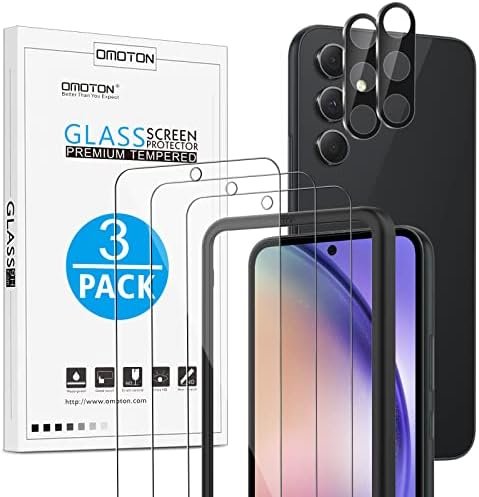 OMOTON 3+2 Pack Screen Protector for Samsung Galaxy A54 5G, 3 Pack Tempered Glass Screen Protector & 2 Pack Camera Lens Protector for Galaxy A54 2023 Released 6.4-inch, Case Friendly/9H Hardness