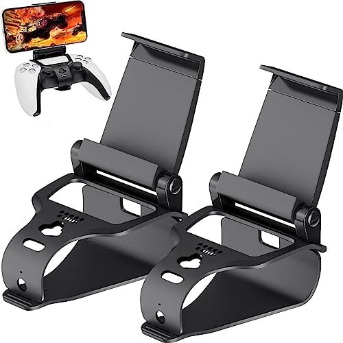 PS5 Controller Phone Mount Holder for iPhone Android, 2 Pack PS5 Remote Play Backbone Clip Compatible with Playstation 5 Dualsense Gaming Controller with Adjustatble Switch Black