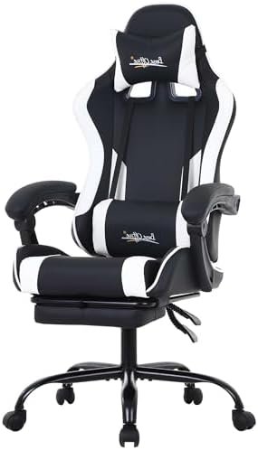 PayLessHere Ergonomic Racing Desk Chair Computer Chair Gaming Chair with Footrest Lumbar Support Headrest Armrest Task Rolling Swivel Ergonomic E-Sports Adjustable PC Gamer Chair, White