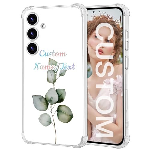 Personalized Custom Flowers Name Phone Case, Vibrant Pink Floral Design ‎for Samsung Galaxy S24 S23 S21 FE S22 Plus S21 Ultra S20 Full Series, Customized Flower Photo Cases Cover
