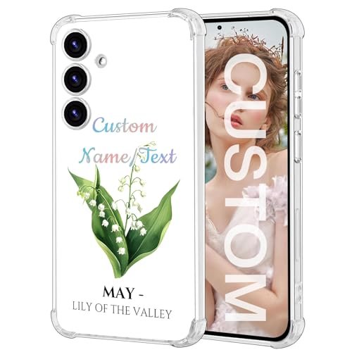 Personalized Custom Initial Name Phone Case, DECEMBER Birth Month Flowers Floral Design ‎for Samsung Galaxy S24 S23 S21 FE S22 Plus S21 Ultra S20 Full Series, Customized Flower Cases Cover
