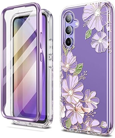 SURITCH for Samsung Galaxy A54 5G Case, [Built-in Anti-Scratch Screen Protector] 360° Full Body Protection Shockproof Rugged Bumper Phone Cover for Samsung A54 5G 6.4 Inch – Purple Cosmos