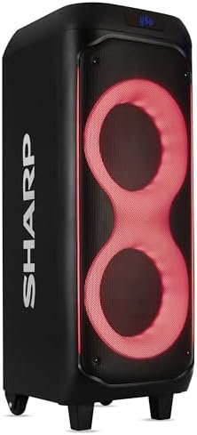 Sharp PS-935 Party Speaker System with Microphone – Bluetooth Portable Loud Speaker – Luggage-Style Handle and Wheels!