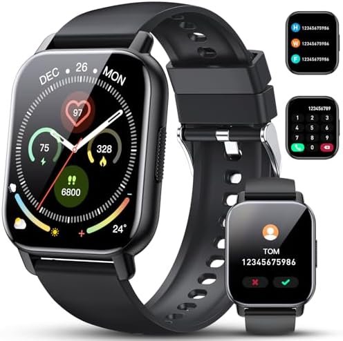 Smart Watch with Bluetooth Call, 1.85" Smart Watches for Men Women, 112 Sports Modes Fitness Tracker with Heart Rate Sleep Monitor, IP68 Waterproof Fitness Watch Smartwatch for Android iOS, Black