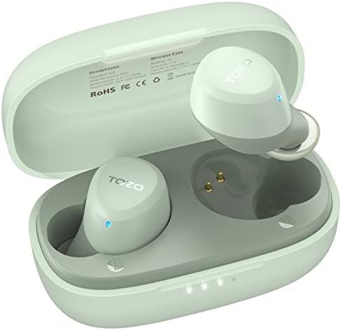 TOZO A1 Mini Wireless Earbuds Bluetooth 5.3 in Ear Light-Weight Headphones Built-in Microphone, IPX5 Waterproof, Immersive Premium Sound Long Distance Connection Headset with Charging Case, Green