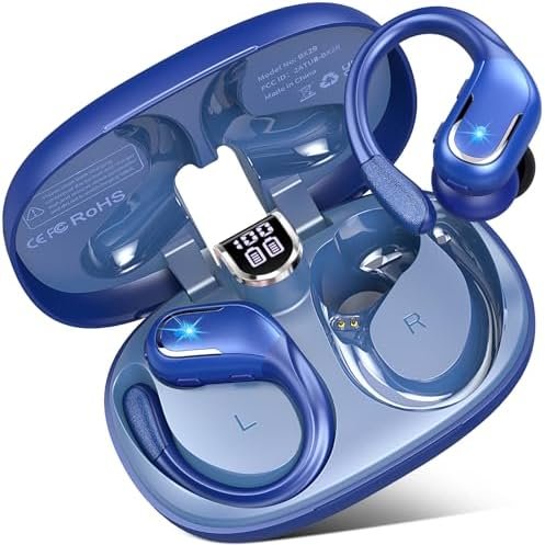 Wireless Earbud, 2023 Sport Wireless Bluetooth 5.3 Earbud with HiFi Stereo, 75H Wireless Headphones with Noise Cancelling Mic, IP7 Waterproof Bluetooth Earphones, LED Display, Button Control, Blue