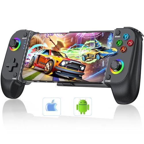 Wireless Phone Controller for iPhone/Android with Hall Joystick, RGB Controller for iPhone Support Xbox Game Pass, PlayStation, Steam Link, Call of Duty, Minecraft, Roblox, Cloud Android Controller
